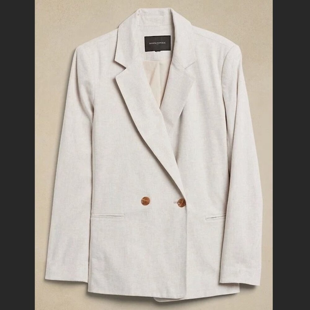 Banana Republic Factory Linen Cotton Blend Double Breasted Blazer 0 Flax NWT
